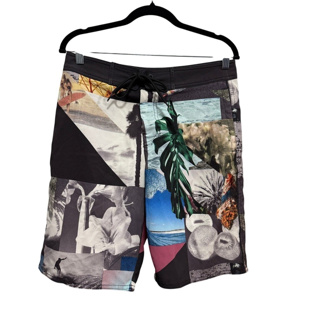 American Eagle Mens Photo Collage Board Shorts Small Swim Trunks Beach Surf Y2K